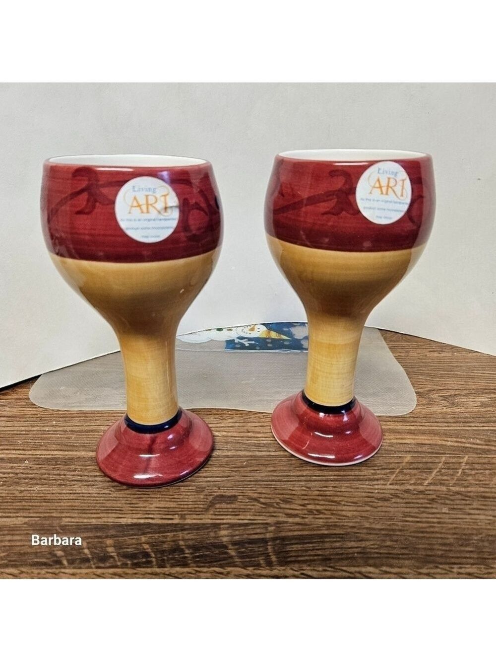2 Living Art Handpainted Pottery Goblets - Picture 3 of 8